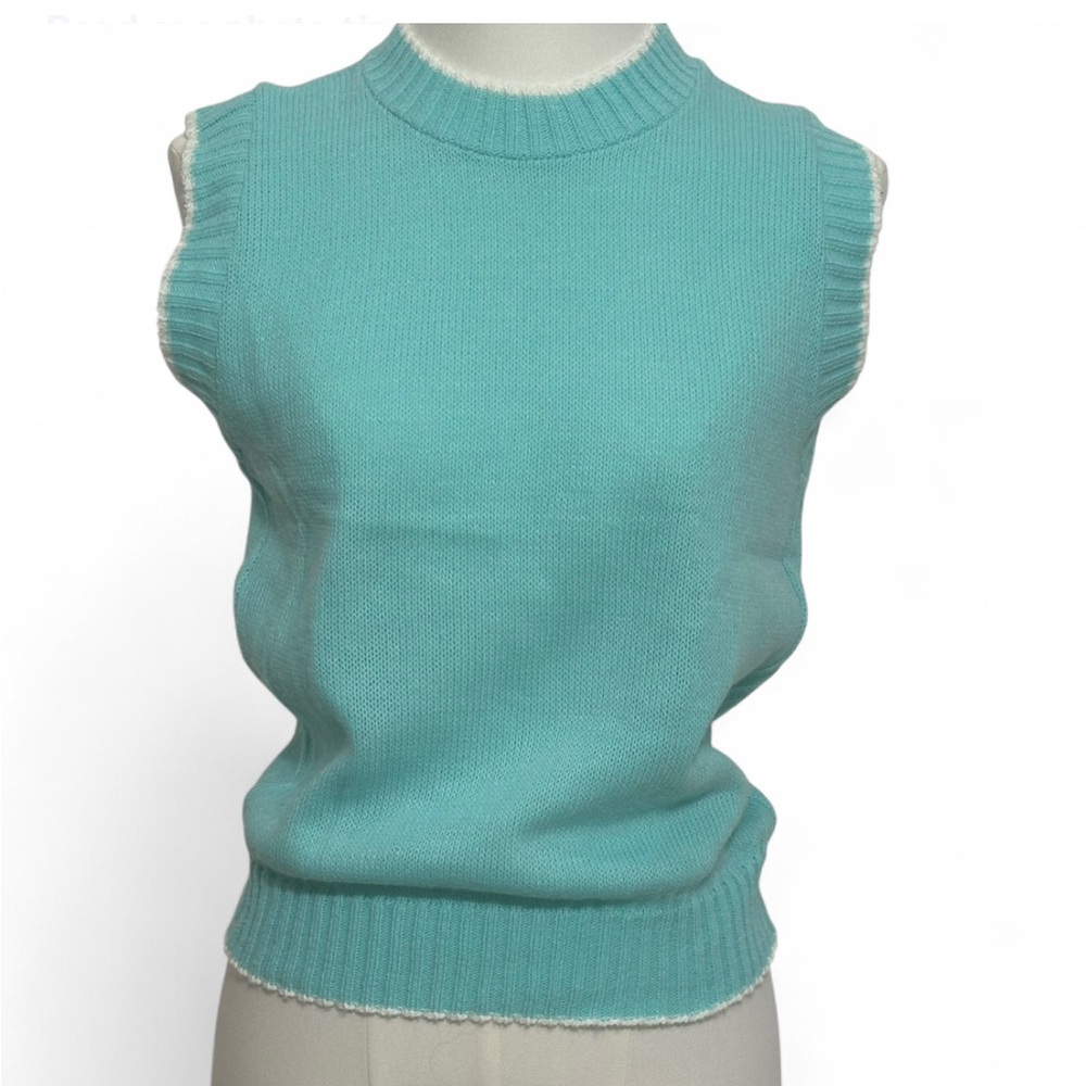 Vintage Castle Sq Retro Preppy Y2k Indie Aqua Sweater Vest - Small